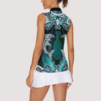 New Zealand Kotiate Weapon Women Sleeveless Polo Shirt Aotearoa Mango Paua Shell Maori Pattern