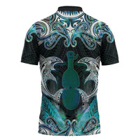 New Zealand Kotiate Weapon Zipper Polo Shirt Aotearoa Mango Paua Shell Maori Pattern LT22 - Polynesian Pride