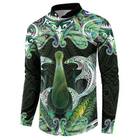 New Zealand Mere Pounamu Weapon Button Sweatshirt Aotearoa Mango Paua Shell Maori Pattern LT22 - Polynesian Pride