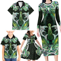 New Zealand Mere Pounamu Weapon Family Matching Long Sleeve Bodycon Dress and Hawaiian Shirt Aotearoa Mango Paua Shell Maori Pattern LT22 - Polynesian Pride