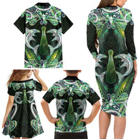 New Zealand Mere Pounamu Weapon Family Matching Long Sleeve Bodycon Dress and Hawaiian Shirt Aotearoa Mango Paua Shell Maori Pattern LT22 - Polynesian Pride