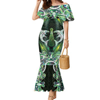 New Zealand Mere Pounamu Weapon Family Matching Mermaid Dress and Hawaiian Shirt Aotearoa Mango Paua Shell Maori Pattern LT22 Mom's Dress Green - Polynesian Pride