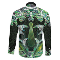 New Zealand Mere Pounamu Weapon Family Matching Off Shoulder Maxi Dress and Hawaiian Shirt Aotearoa Mango Paua Shell Maori Pattern LT22 Son's Shirt Green - Polynesian Pride