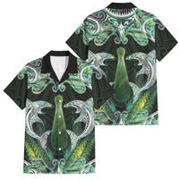 New Zealand Mere Pounamu Weapon Family Matching Off Shoulder Short Dress and Hawaiian Shirt Aotearoa Mango Paua Shell Maori Pattern LT22 Dad's Shirt - Short Sleeve Green - Polynesian Pride