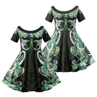 New Zealand Mere Pounamu Weapon Family Matching Summer Maxi Dress and Hawaiian Shirt Aotearoa Mango Paua Shell Maori Pattern LT22 Daughter's Dress Green - Polynesian Pride