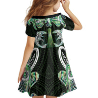 New Zealand Mere Pounamu Weapon Kid Short Sleeve Dress Aotearoa Mango Paua Shell Maori Pattern LT22 - Polynesian Pride