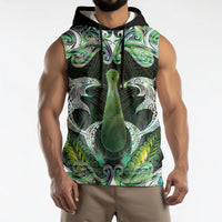 New Zealand Mere Pounamu Weapon Sleeveless Hoodie Aotearoa Mango Paua Shell Maori Pattern