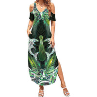 New Zealand Mere Pounamu Weapon Summer Maxi Dress Aotearoa Mango Paua Shell Maori Pattern LT22 Women Green - Polynesian Pride