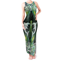 New Zealand Mere Pounamu Weapon Tank Maxi Dress Aotearoa Mango Paua Shell Maori Pattern LT22 Women Green - Polynesian Pride