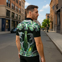 New Zealand Mere Pounamu Weapon Zipper Polo Shirt Aotearoa Mango Paua Shell Maori Pattern