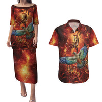New Zealand Kea Bird Matariki Personalised Couples Matching Puletasi and Hawaiian Shirt Silver Fern Maori Pattern