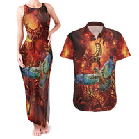 New Zealand Kea Bird Matariki Personalised Couples Matching Tank Maxi Dress and Hawaiian Shirt Silver Fern Maori Pattern LT22 Orange - Polynesian Pride