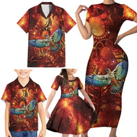 New Zealand Kea Bird Matariki Personalised Family Matching Short Sleeve Bodycon Dress and Hawaiian Shirt Silver Fern Maori Pattern LT22 - Polynesian Pride