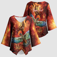 New Zealand Kea Bird Matariki Personalised Kimono Sleeve Blouse Silver Fern Maori Pattern
