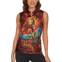 New Zealand Kea Bird Matariki Personalised Women Sleeveless Polo Shirt Silver Fern Maori Pattern