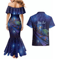 Takahe New Zealand Personalised Couples Matching Mermaid Dress and Hawaiian Shirt Harakeke Silver Fern Maori Pattern LT22 - Polynesian Pride