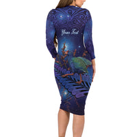 Takahe New Zealand Personalised Family Matching Long Sleeve Bodycon Dress and Hawaiian Shirt Harakeke Silver Fern Maori Pattern LT22 - Polynesian Pride
