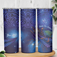 Takahe New Zealand Personalised Skinny Tumbler Harakeke Silver Fern Maori Pattern