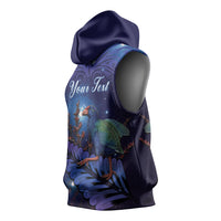 Takahe New Zealand Personalised Sleeveless Hoodie Harakeke Silver Fern Maori Pattern