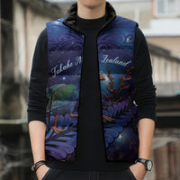 Takahe New Zealand Personalised Sleeveless Puffer Jacket Harakeke Silver Fern Maori Pattern