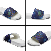 Takahe New Zealand Personalised Slide Sandals Harakeke Silver Fern Maori Pattern