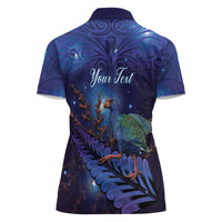 Takahe New Zealand Personalised Women Polo Shirt Harakeke Silver Fern Maori Pattern