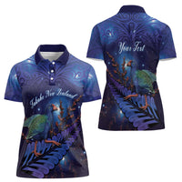 Takahe New Zealand Personalised Women Polo Shirt Harakeke Silver Fern Maori Pattern