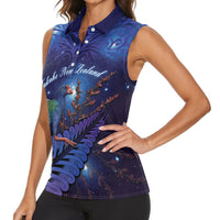 Takahe New Zealand Personalised Women Sleeveless Polo Shirt Harakeke Silver Fern Maori Pattern