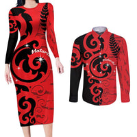 New Zealand Matariki Couples Matching Long Sleeve Bodycon Dress and Long Sleeve Button Shirt Maori New Year Koru Pattern