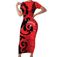 New Zealand Matariki Family Matching Short Sleeve Bodycon Dress and Hawaiian Shirt Maori New Year Koru Pattern LT22 Mom's Dress Red - Polynesian Pride