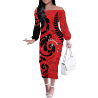 New Zealand Matariki Off The Shoulder Long Sleeve Dress Maori New Year Koru Pattern