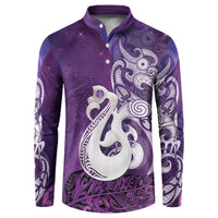 New Zealand Matariki Button Sweatshirt Maori Manaia Galaxy Silver Fern Purple Color