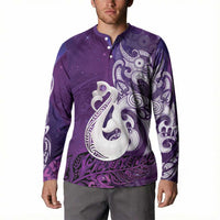 New Zealand Matariki Button Sweatshirt Maori Manaia Galaxy Silver Fern Purple Color