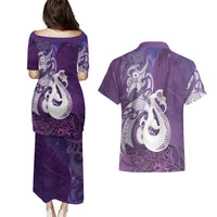 New Zealand Matariki Couples Matching Puletasi and Hawaiian Shirt Maori Manaia Galaxy Silver Fern Purple Color LT22 - Polynesian Pride
