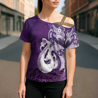 New Zealand Matariki Cross Shoulder Shirt Maori Manaia Galaxy Silver Fern Purple Color LT22 - Polynesian Pride
