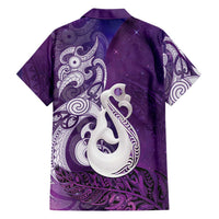 New Zealand Matariki Family Matching Off The Shoulder Long Sleeve Dress and Hawaiian Shirt Maori Manaia Galaxy Silver Fern Purple Color LT22 - Polynesian Pride