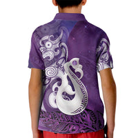 New Zealand Matariki Kid Polo Shirt Maori Manaia Galaxy Silver Fern Purple Color LT22 - Polynesian Pride