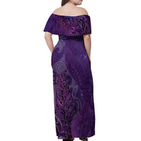 New Zealand Matariki Off Shoulder Maxi Dress Maori Manaia Galaxy Silver Fern Purple Color LT22 - Polynesian Pride