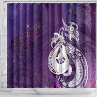 New Zealand Matariki Shower Curtain Maori Manaia Galaxy Silver Fern Purple Color