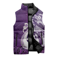 New Zealand Matariki Sleeveless Puffer Jacket Maori Manaia Galaxy Silver Fern Purple Color