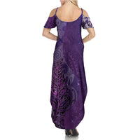 New Zealand Matariki Summer Maxi Dress Maori Manaia Galaxy Silver Fern Purple Color LT22 - Polynesian Pride