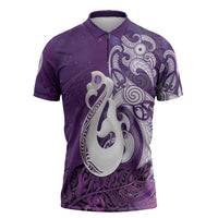 New Zealand Matariki Zipper Polo Shirt Maori Manaia Galaxy Silver Fern Purple Color LT22 Purple - Polynesian Pride