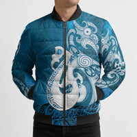 New Zealand Matariki Bomber Puffer Jacket Maori Manaia Galaxy Silver Fern Blue Color