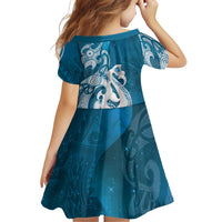 New Zealand Matariki Family Matching Off Shoulder Maxi Dress and Hawaiian Shirt Maori Manaia Galaxy Silver Fern Blue Color LT22 - Polynesian Pride