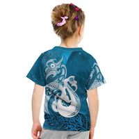 New Zealand Matariki Kid T Shirt Maori Manaia Galaxy Silver Fern Blue Color