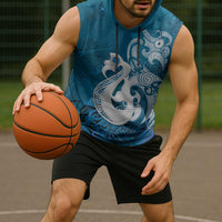 New Zealand Matariki Sleeveless Hoodie Maori Manaia Galaxy Silver Fern Blue Color LT22 - Polynesian Pride