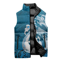 New Zealand Matariki Sleeveless Puffer Jacket Maori Manaia Galaxy Silver Fern Blue Color