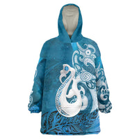 New Zealand Matariki Wearable Blanket Hoodie Maori Manaia Galaxy Silver Fern Blue Color LT22 One Size Blue - Polynesian Pride