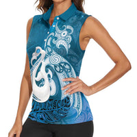 New Zealand Matariki Women Sleeveless Polo Shirt Maori Manaia Galaxy Silver Fern Blue Color LT22 - Polynesian Pride