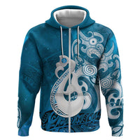 New Zealand Matariki Zip Hoodie Maori Manaia Galaxy Silver Fern Blue Color